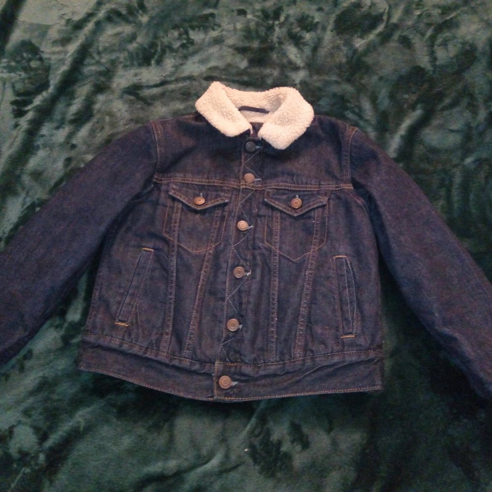GAP Blue Denim Sherpa Icon Jean Jacket Boys Sz Medium 8